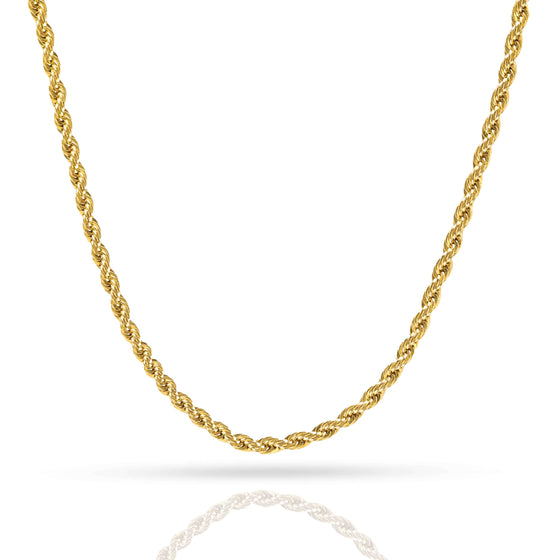 alt=" Shop Hollow Yellow Gold Rope Chains 2-5mm. Enjoy the rich look of gold without the weight! Versatile & stylish for pendants or solo wear. "