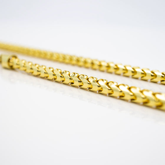 4mm Franco Chain- Solid Yellow Gold | GOLDZENN- Closer chain detail.
