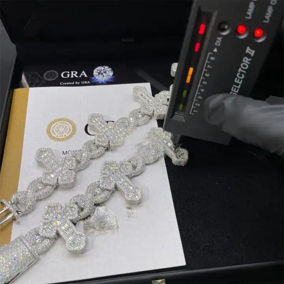 Iced-Out Moissanite Cross Bracelet in 925 Sterling Silver Passing the diamond tester | GOLDZENN