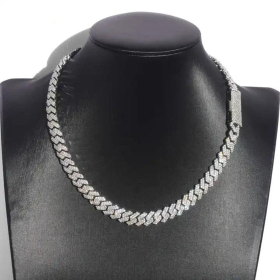 10mm Iced-Out Silver Cuban Link Chain on neck display | GOLDZENN