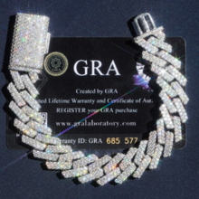  Product Image: 15mm Iced-Out Cuban Link Bracelet with 2-Rows of Certified Moissanite Stones in 925 Sterling Silver and Rhodium Plated, Stamped for Authenticity | GOLDZENN 