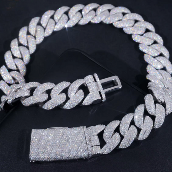 Men's Silver Cuban Link Chain with certified Moissanite diamond stimulants in 925 sterling silver  