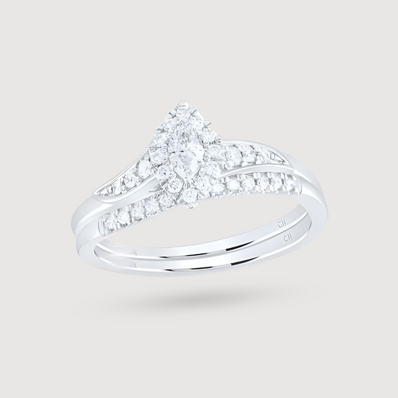 Jemma 1/3ctw Marquise Diamond Halo Engagement Ring Set - 10k White Gold