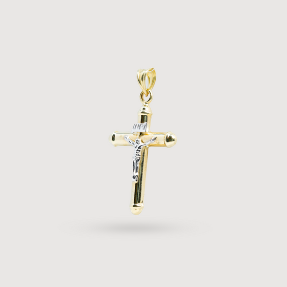 Shop Small Jesus INRI Cross pendant. Crafted from 10k Solid yellow and white gold. - Goldzenn