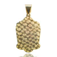 The Lady Charity Caridad del Cobre Pendant is crafted in 10k solid gold, featuring a textured diamond-patterned surface, scalloped bottom edges, and a triangular bail—an elegant choice for men’s gold jewelry.