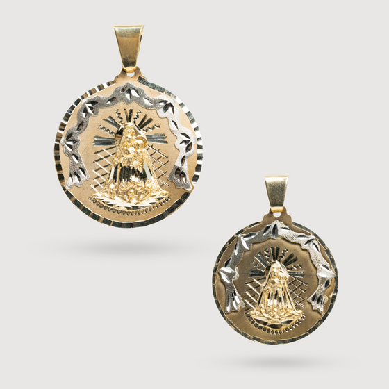 Circular Caridad Del Cobre, Lady of Charity Pendant - 14k Solid Yellow Gold