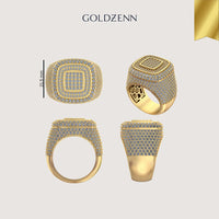 Four views of the Layered Square Diamond Ring – 6.23 CT Gold Design are shown from the top, side, front, and at an angle, with GOLDZENN above and a 24.15 mm measurement indicated.