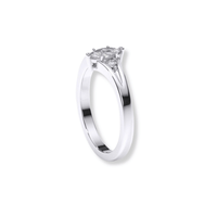 The Marquise Lab Diamond Three-Stone Engagement Ring features lab-created marquise diamonds on a polished platinum-finish band, shown against a white background.