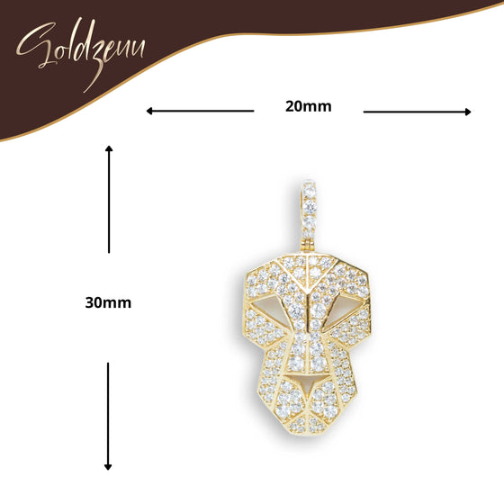 Edge Mask Pendant - 10k Solid Gold| GOLDZENN- Showing the pendant's dimension.