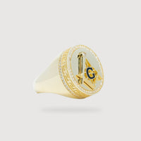The Mason Ring – Solid 10k Gold features a striking letter and star design, inspired by classic Masonic symbolism.