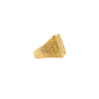 The Mason Ring in Solid Gold features an engraved square and compass with a central G, honoring Freemasonry traditions. This men's ring is elegantly presented on a white background.