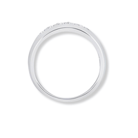 The Men's Diamond Wedding Band features a black groove set in 10k white gold. Shown from above on a white background, its sleek and modern design emphasizes the minimalist style of the ring.
