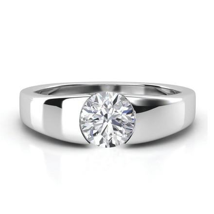 A men's wedding band with a striking 3 carat centerpiece, presented in a sleek, modern design and displayed against a plain white background.