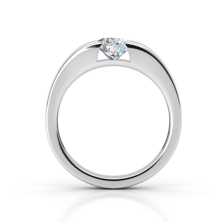 A classic men's wedding band featuring a 3 carat centerpiece, shown from the side against a white background.