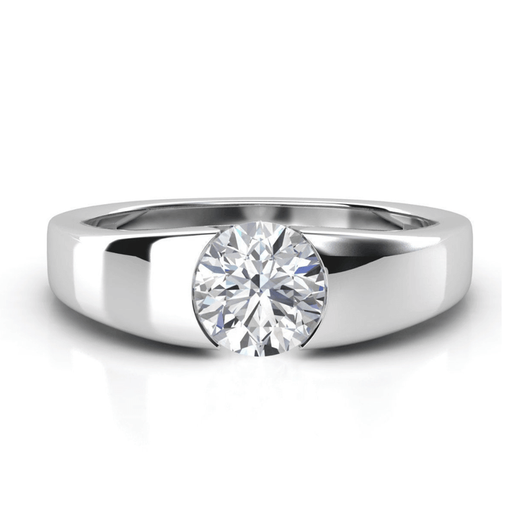 A men's wedding band with a striking 3 carat centerpiece, presented in a sleek, modern design and displayed against a plain white background.