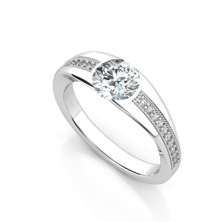 The Men's Wedding Band – 3 Carat Diamond Masterpiece features a large round center diamond and small accent diamonds on both sides, elegantly set in white gold and displayed on a white background.