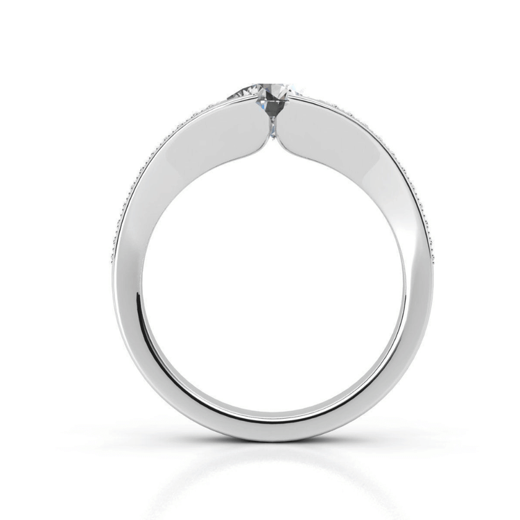 A side view of the Men's Wedding Band – 3 Carat Diamond Masterpiece, a sleek silver band featuring a single round lab-grown diamond at the top center, displayed on a white background.