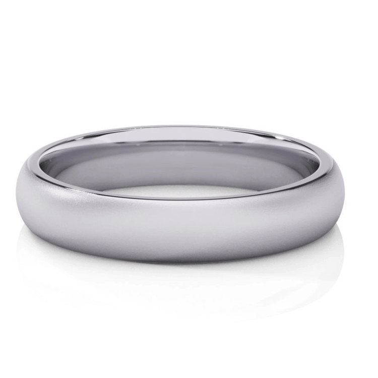 The Men's Wedding Band - 4mm features a smooth, rounded surface crafted from polished 14K yellow gold, elegantly displayed on a white background.