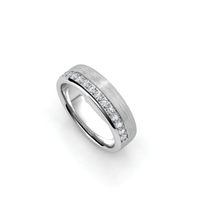 The Men's Wedding Band Brushed White Gold with Lab Diamond Inlay features a matte finish and a channel of lab diamonds along one side, shown on a white background.
