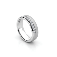 The Men's Wedding Band Brushed White Gold with Lab Diamond Inlay features a channel-set row of small round lab diamonds across the top, shown on a white background.