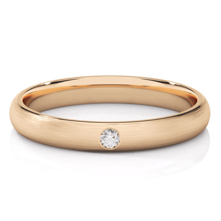 The Men's Wedding Band Center Stone Lab Grown Diamond - 3mm is a classic yellow gold band for men with a single small round lab diamond set flush in the center, shown on a white background.