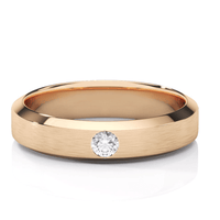 The Men's Wedding Band Center Stone Lab Grown Diamond - 4.5mm features yellow gold with a matte finish and a single round lab diamond set flush at the center, shown on a white background.