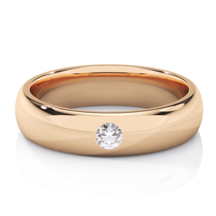 The Men's Wedding Band Matte With Center Lab Grown Diamond - 5mm is a simple white gold band with a flush-set round lab diamond accent at its center, shown on a white background.