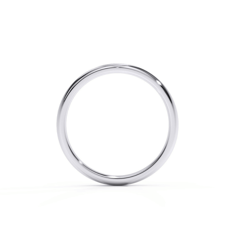 A Men's Wedding Band in white gold featuring a sleek geometric design is displayed against a plain white background.