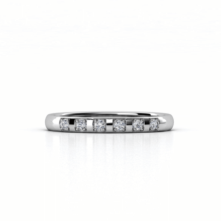 The Men's Wedding Band White Gold Lab Grown Diamond Eternity features seven small round diamonds set in square settings across the top, shown against a plain white background.