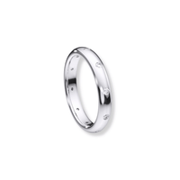 The Men's Wedding Band in white gold features a polished, smooth surface with small, evenly spaced lab diamonds set around the band, displayed on a plain white background.