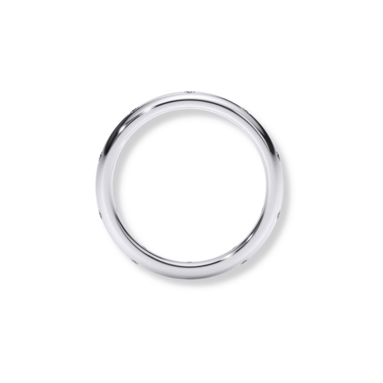 A Men's Wedding Band in white gold with a lab diamond is displayed from above on a white background, casting a faint shadow.