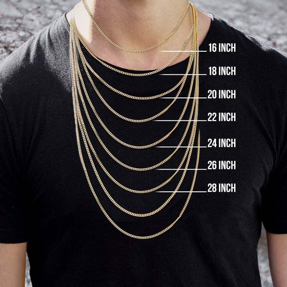 4mm Franco Chain- Solid Yellow Gold | GOLDZENN- Length variations of the chain.