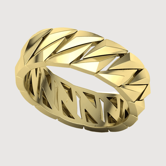 ALT=" 14k Gold Men’s Geometric Band Ring – Bold Sophistication 14k gold men’s geometric band ring. Sleek and modern, perfect for fans of gold rings, mens rings, and versatile solid gold rings. "