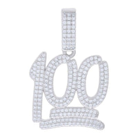 The Moissanite Score 100 Fashion Charm Pendant features a “100” shape with two lines underneath, adorned with sparkling VVS moissanite stones and a diamond-studded bail—an eye-catching statement piece.