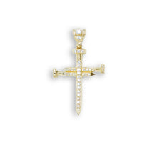  Gemstone Nail Cross Pendant - 10k Solid Gold| GOLDZENN- Showing the pendant's full detail.