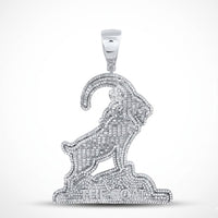 The 2-7/8CTW Natural Diamond Goat Charm Sterling Silver features a goat on a rocky base encrusted with natural diamonds, with "THE GOAT" engraved—a bold pendant for those who love standout diamond jewelry.