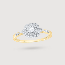  Orly Cushion Cut Halo Engagement Ring in 14k Yellow Gold. Featuring 1/4ctw of Natural Diamonds | GOLDZENN 