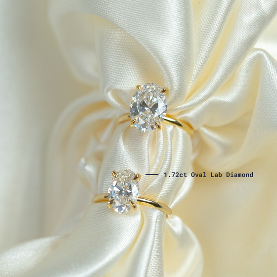 alt=" Discover the 1.72ct Oval-Cut Lab Diamond Engagement Ring. A stunning women’s engagement ring in 14K yellow gold with a premium IGI-certified lab-grown diamond. "