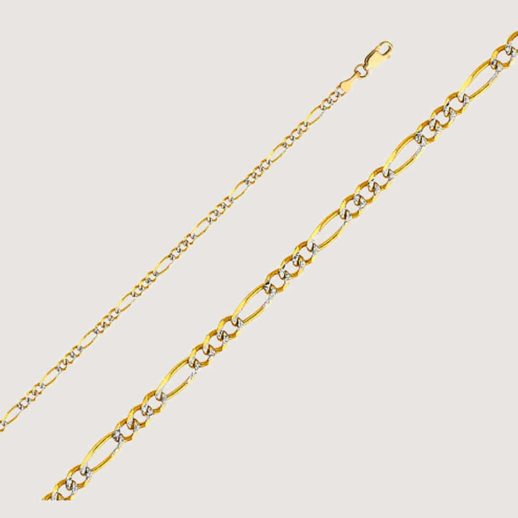 A close-up of the Pave Figaro Chain 6.5mm in solid yellow gold, featuring alternating short and long links, displayed on a plain light background.