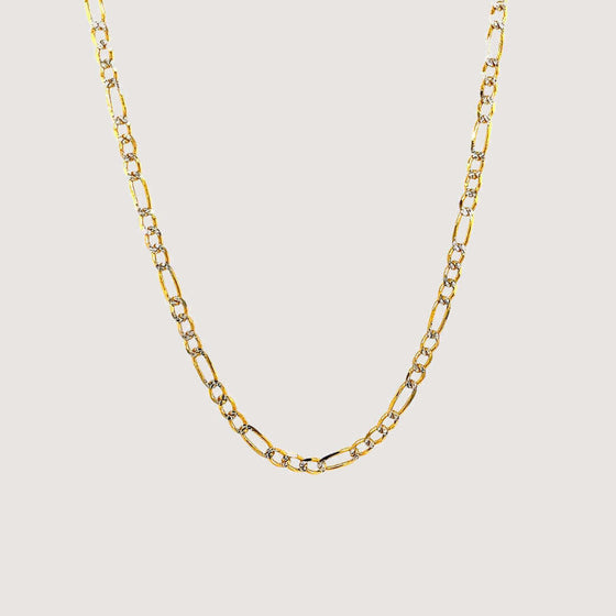 Pavé Figaro Chain, crafted from solid yellow gold with pavé diamonds.