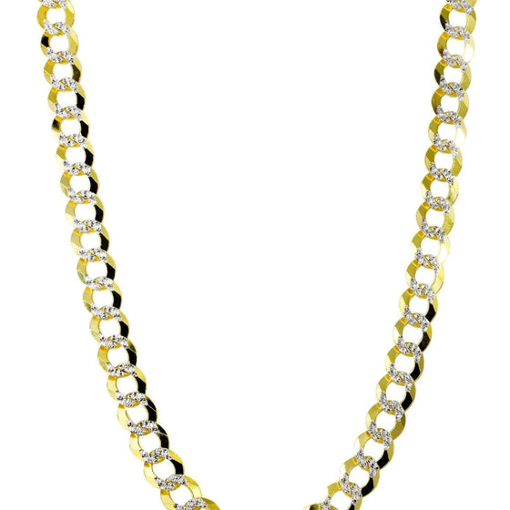 alt=" 2mm-5.5mm Pavé curb link chain in 14K solid yellow gold. Timeless elegance, dazzling design, and expert craftsmanship for everyday luxury. "