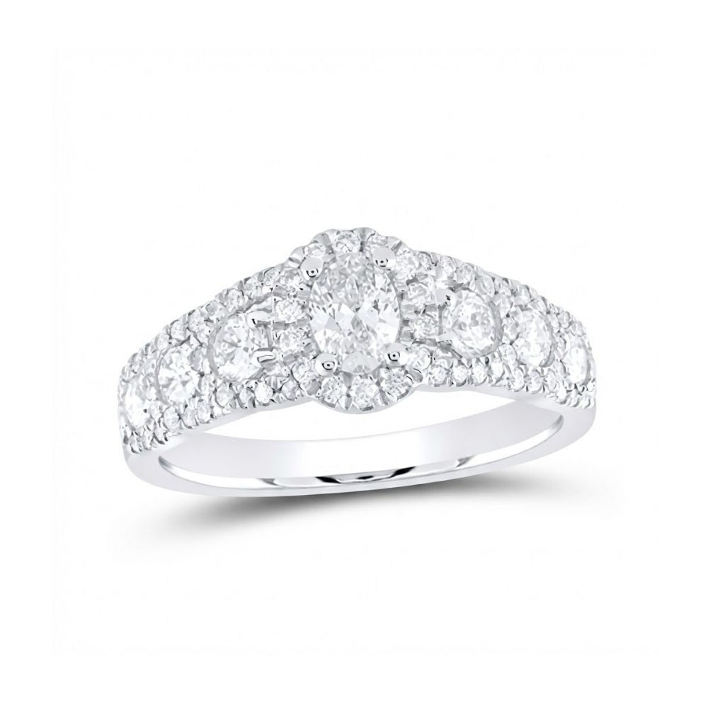 14k White Gold Oval Diamond Halo Engagement Ring