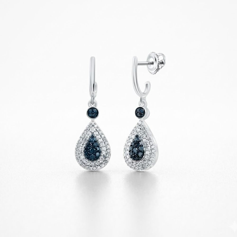 Add sophistication to any look with these 10k White Gold Blue Diamond Teardrop Earrings (1/2 CTTW), featuring sparkling blue and white diamonds in elegant teardrop pendants topped with a round blue stone.