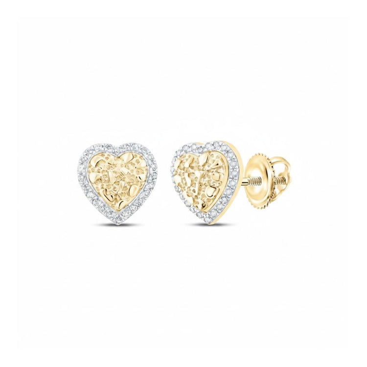 10k Yellow Gold Diamond Heart Earrings 1/10 Cttw close-up detail - GOLDZENN
