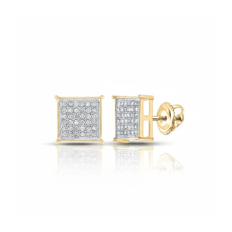 10k Yellow Gold Round Diamond Square Earrings 1/4CTTW close-up detail - GOLDZENN