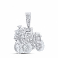 The Sterling Silver Diamond Truck Charm 5/8CTW features a tractor-shaped design adorned with sparkling diamonds, set against a plain white background—an eye-catching addition to natural diamond men’s jewelry.