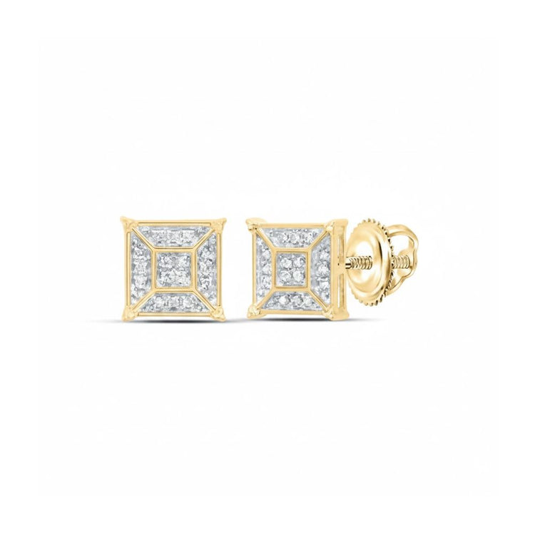 10k Yellow Gold Diamond Square Geometric Cluster Earrings close-up detail - GOLDZENN