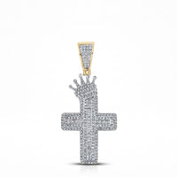 The 1 CTW Diamond Cross Crown Charm in 10K yellow gold features a gold bail and tilted diamond crown, making it an exquisite addition to men’s jewelry collections. Shown against a plain white background.