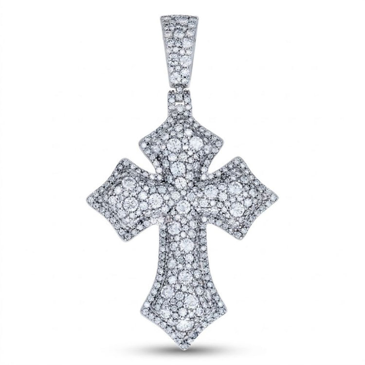 The Sterling Silver Moissanite Cross Pendant for Men features sparkling stones on 925 sterling silver, showcased against a plain white background—a striking piece of men’s religious jewelry.
