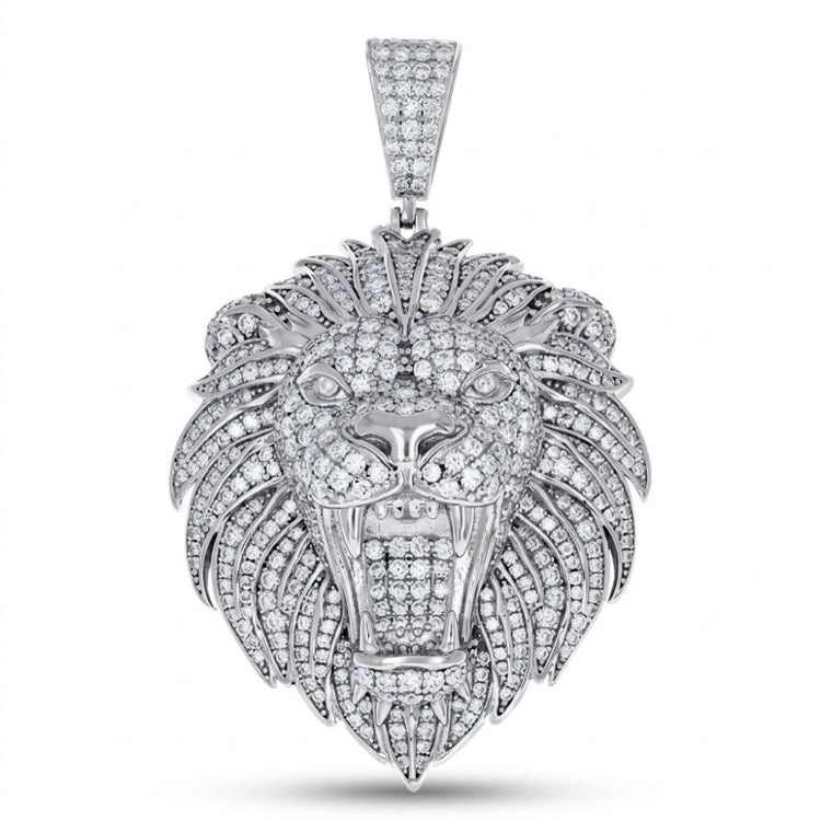 The Men’s Sterling Silver Moissanite Lion Head Pendant features a roaring lion with intricate mane and face detailing—an eye-catching Leo zodiac jewelry piece.
